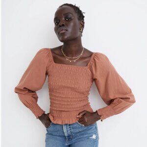 Madewell Lucie Bubble-Sleeve Smocked Blouse